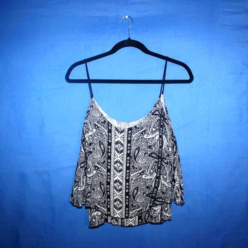 R2D Apparel Black and White Paisley Layered Tank Top M